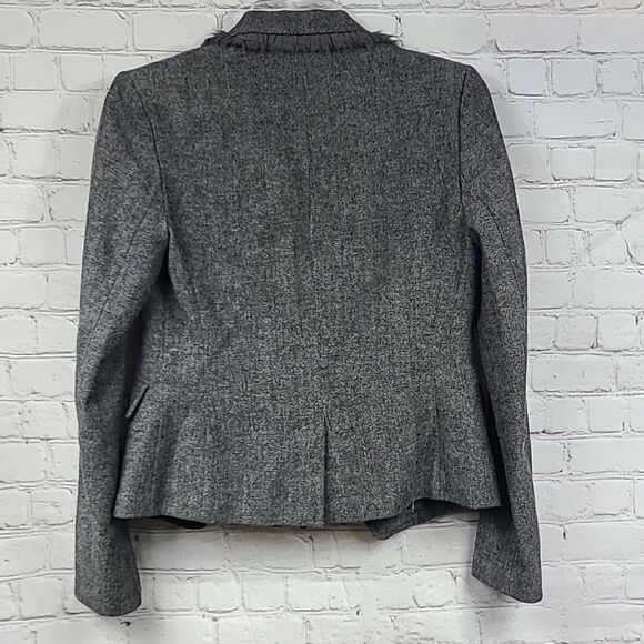Banana Republic Wool Tweed Herringbone Ruffle Collar Blazer Gray Suit Jacket 0 - Picture 14 of 16
